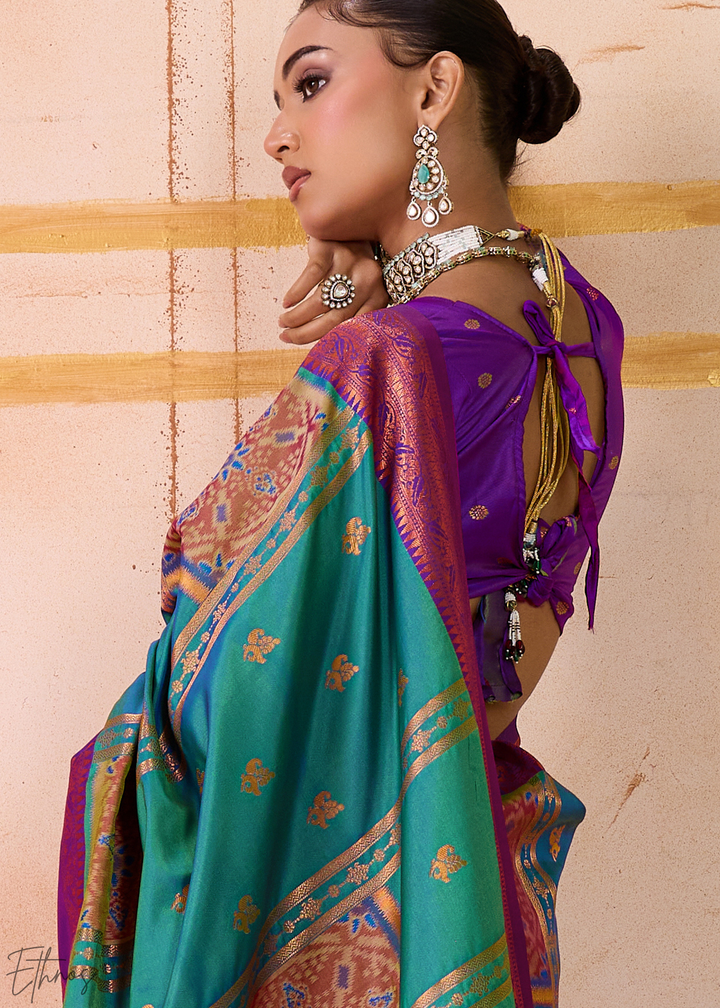 Teal Blue Pochampally Silk Saree