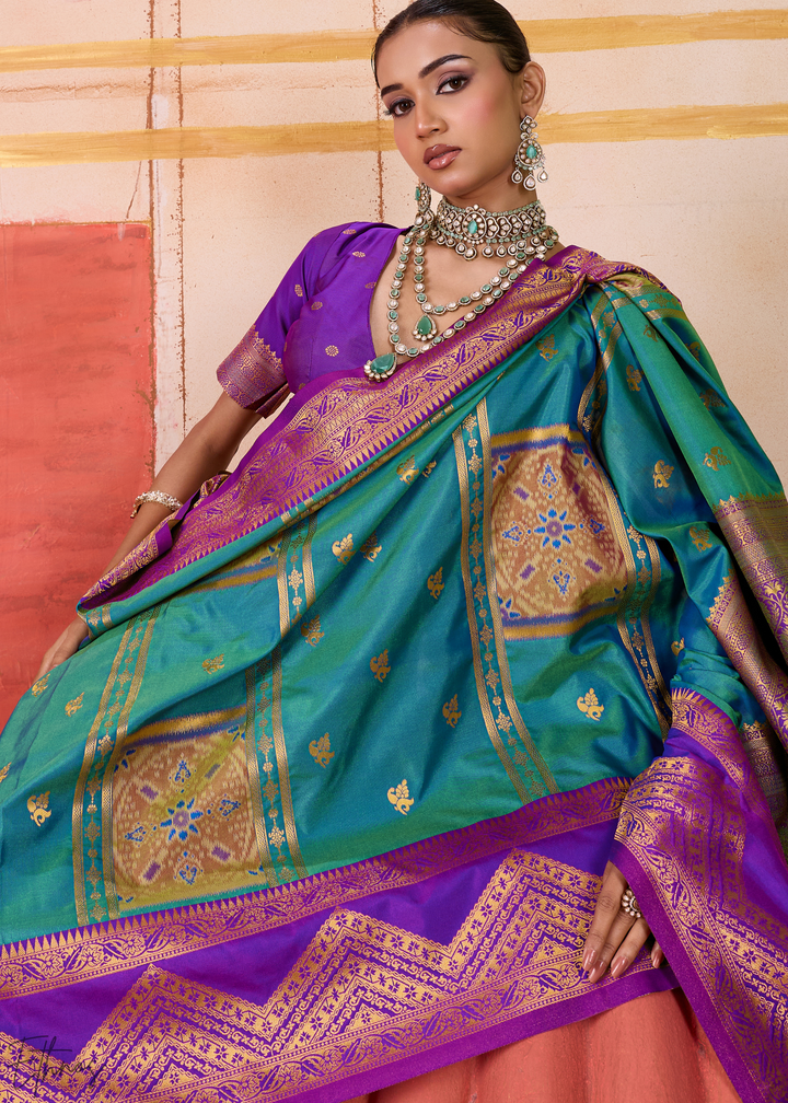 Teal Blue Pochampally Silk Saree