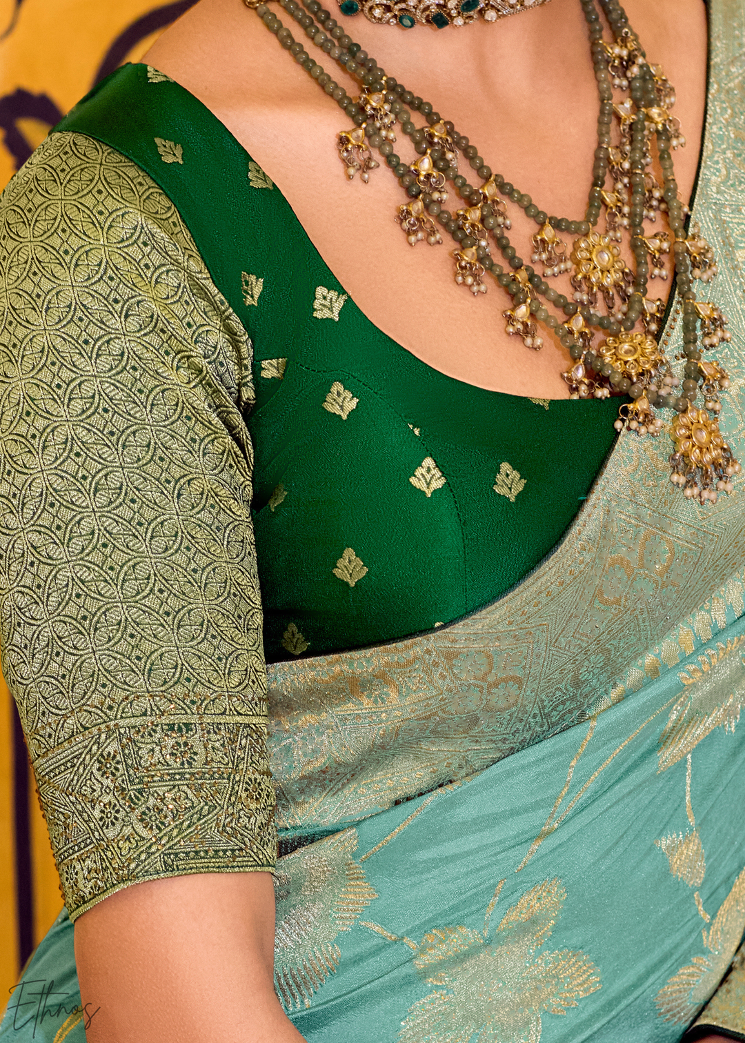 Teal Green Zari Crepe Silk Saree