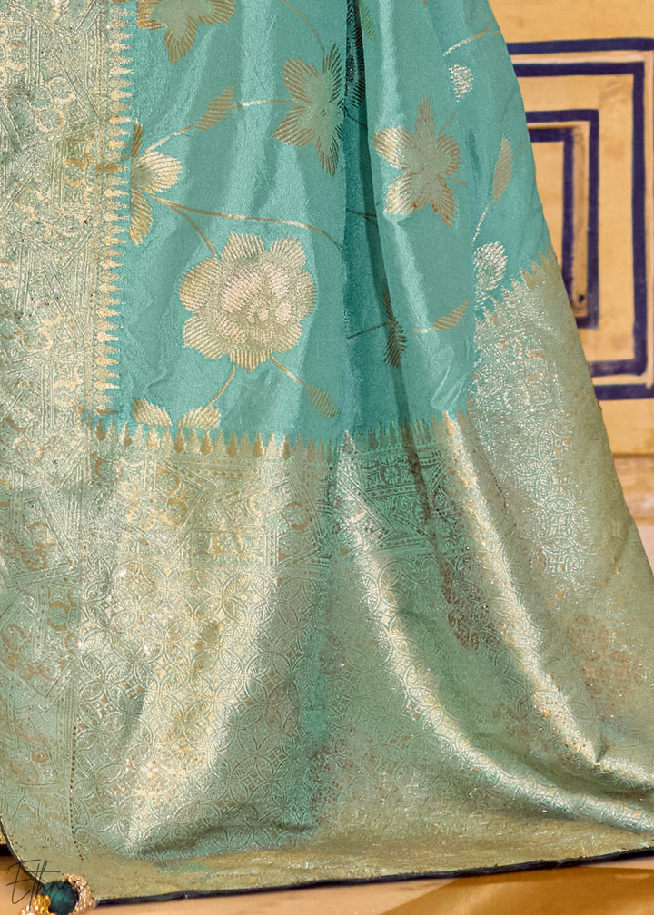 Teal Green Zari Crepe Silk Saree