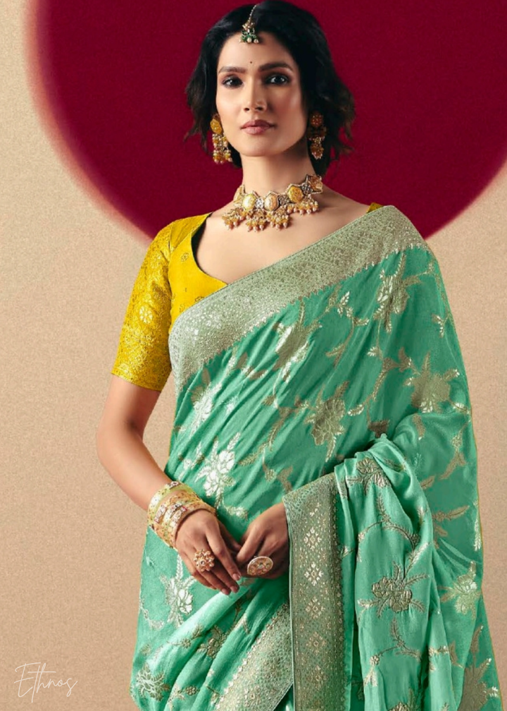 Teal Green Zari Dola Silk Saree