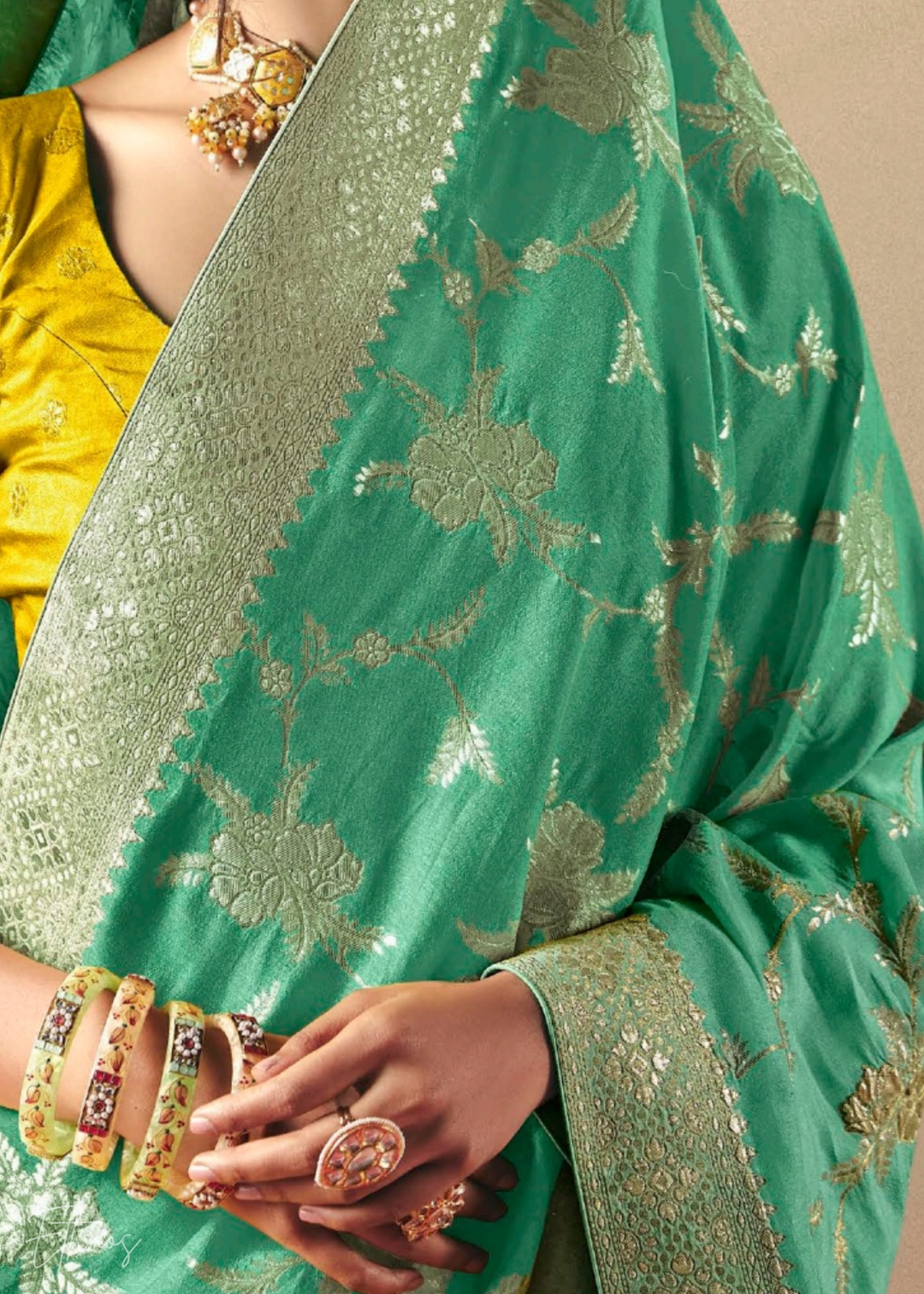 Teal Green Zari Dola Silk Saree