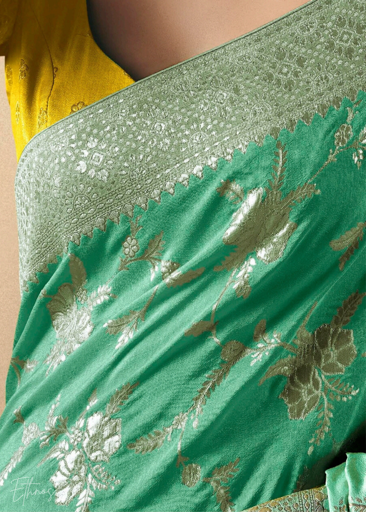 Teal Green Zari Dola Silk Saree