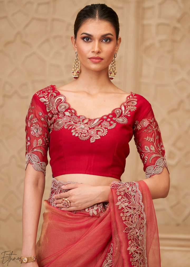 Terracotta Rose Classic Border Satin Georgette Saree