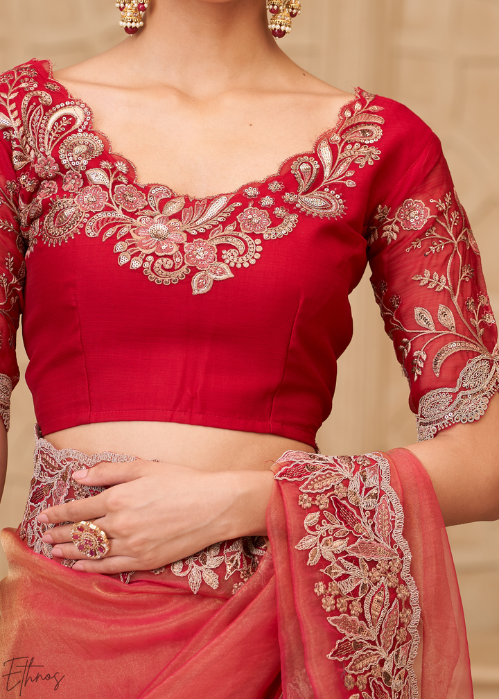 Terracotta Rose Classic Border Satin Georgette Saree