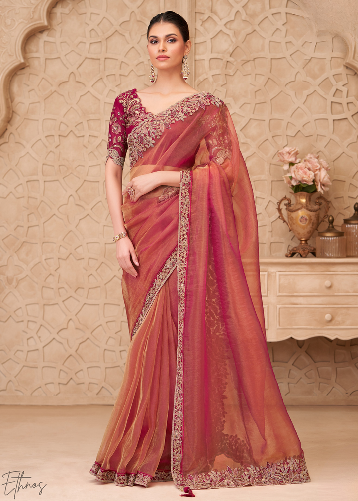 Terracotta Rose Classic Border Satin Georgette Saree