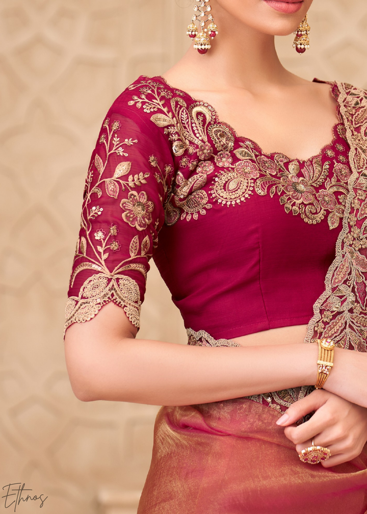 Terracotta Rose Classic Border Satin Georgette Saree
