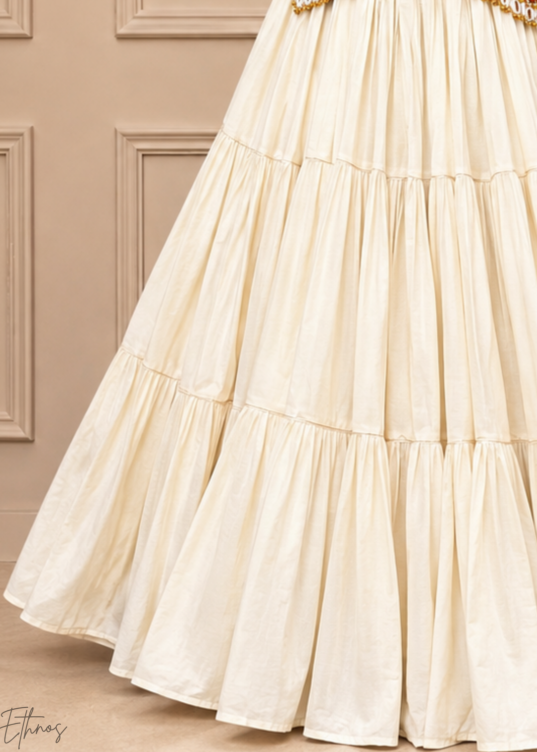 Terracotta Rust & Ivory Tiered Mirror Cotton Lehenga