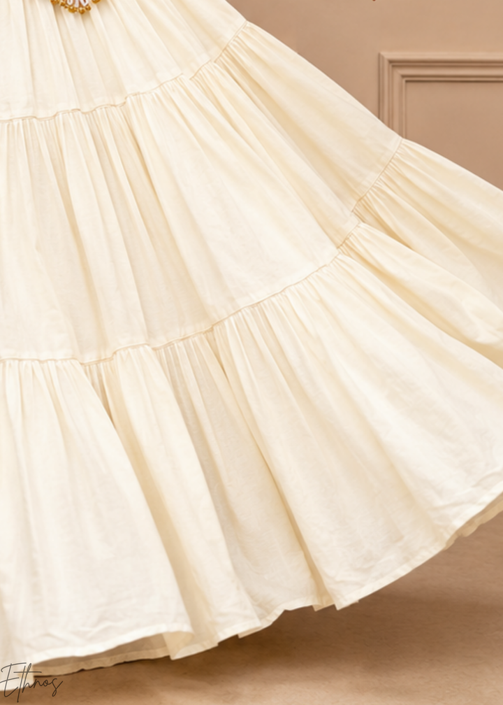 Terracotta Rust & Ivory Tiered Mirror Cotton Lehenga