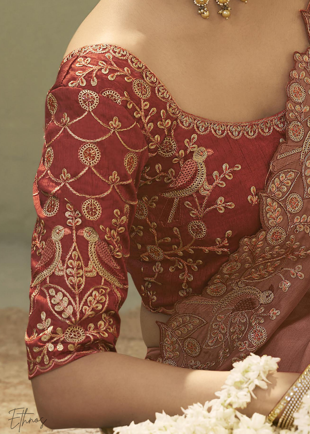 Terracotta Coral Woven Scallop Border Upada Silk Saree