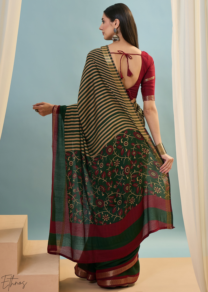 Tourmaline Striped Ajrakh PV Cotton Saree