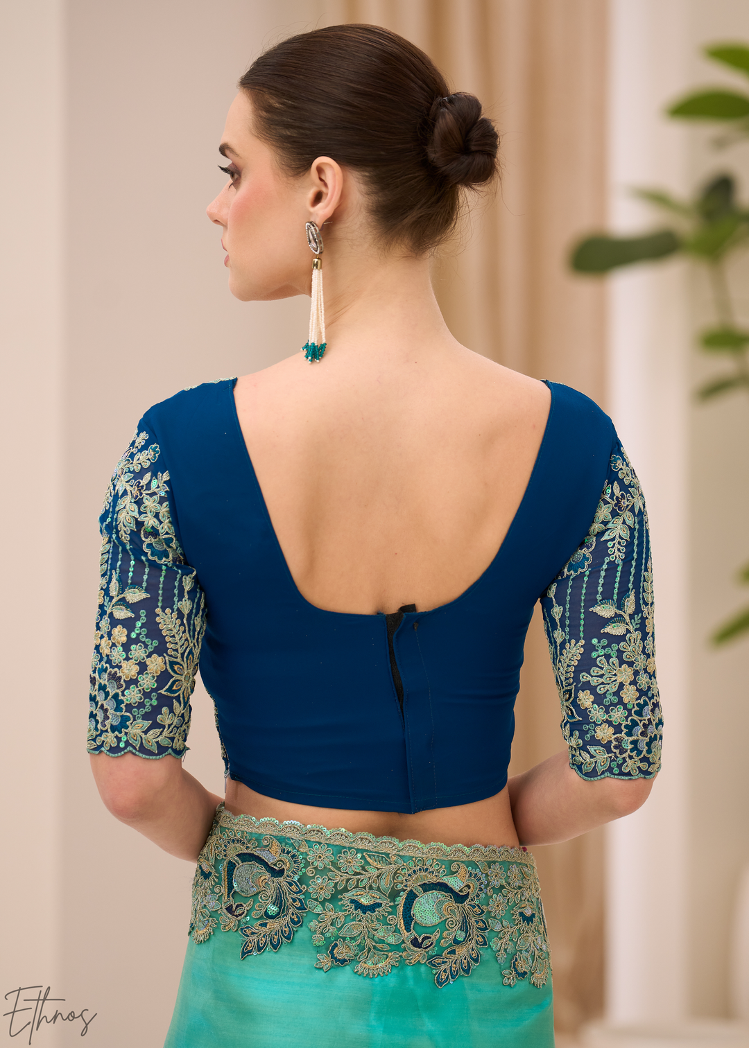 Turquoise Aqua Luminous Tissue Georgette Saree