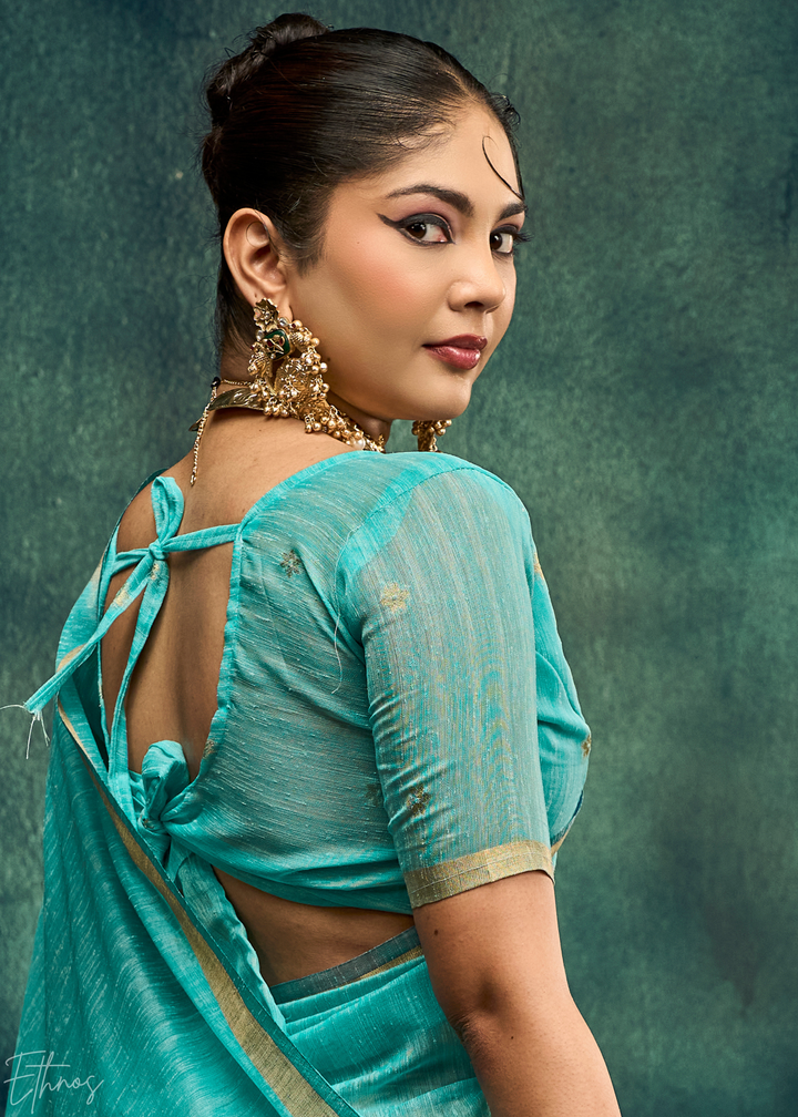 Turquoise Flora Pallu Munga Silk Saree