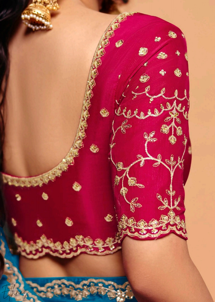 Turquoise Lagoon-Wave Tissue Silk Saree