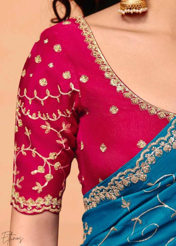 Turquoise Lagoon-Wave Tissue Silk Saree