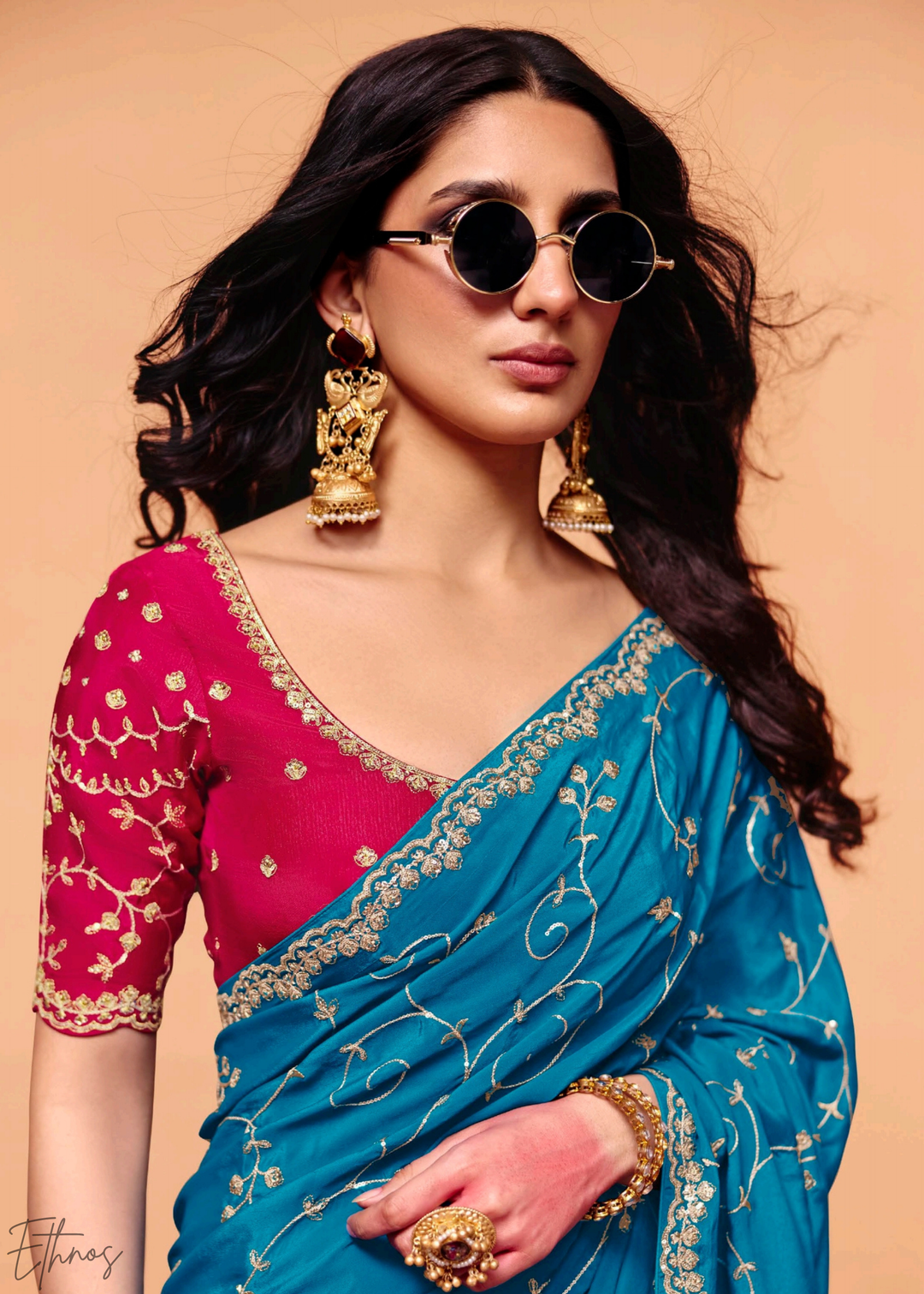 Turquoise Lagoon-Wave Tissue Silk Saree