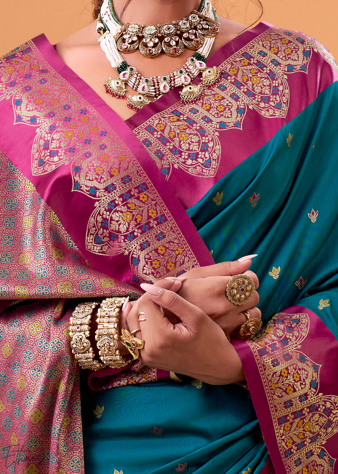 Turquoise Blue Satin Silk Saree