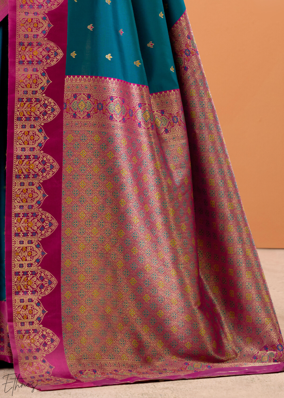 Turquoise Blue Satin Silk Saree