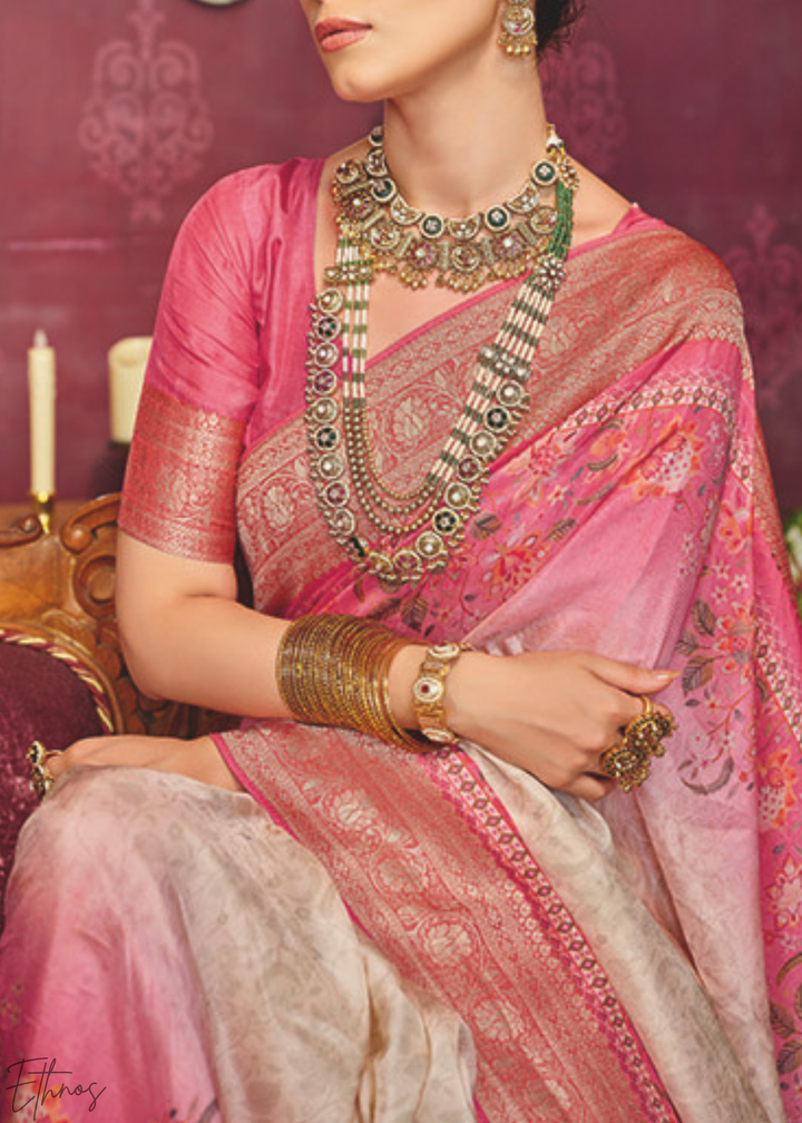 Dual Tone Rose Poly-Viscose Silk Saree