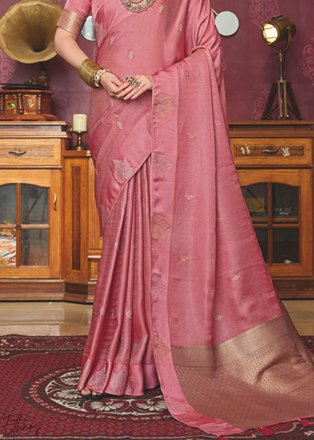 Blush Pink Poly-Viscose Silk Saree