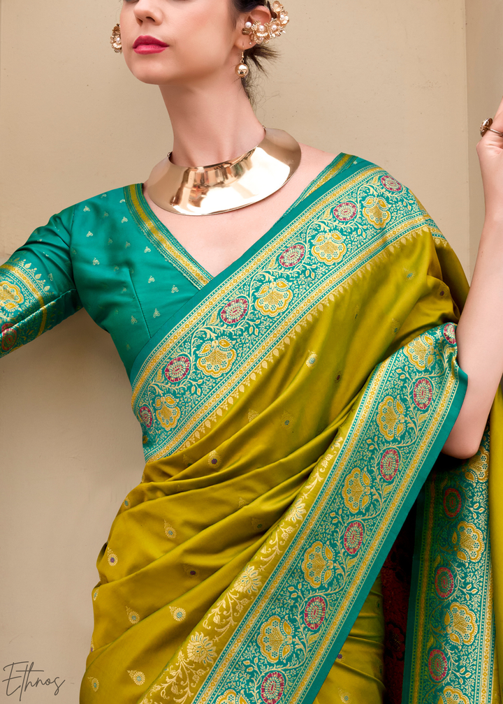 Olive Green Banarasi Silk Saree