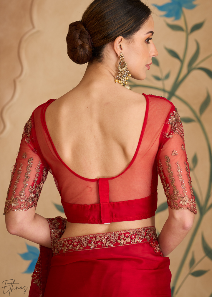 Velvet Rose Intricate Embroidered Georgette Saree