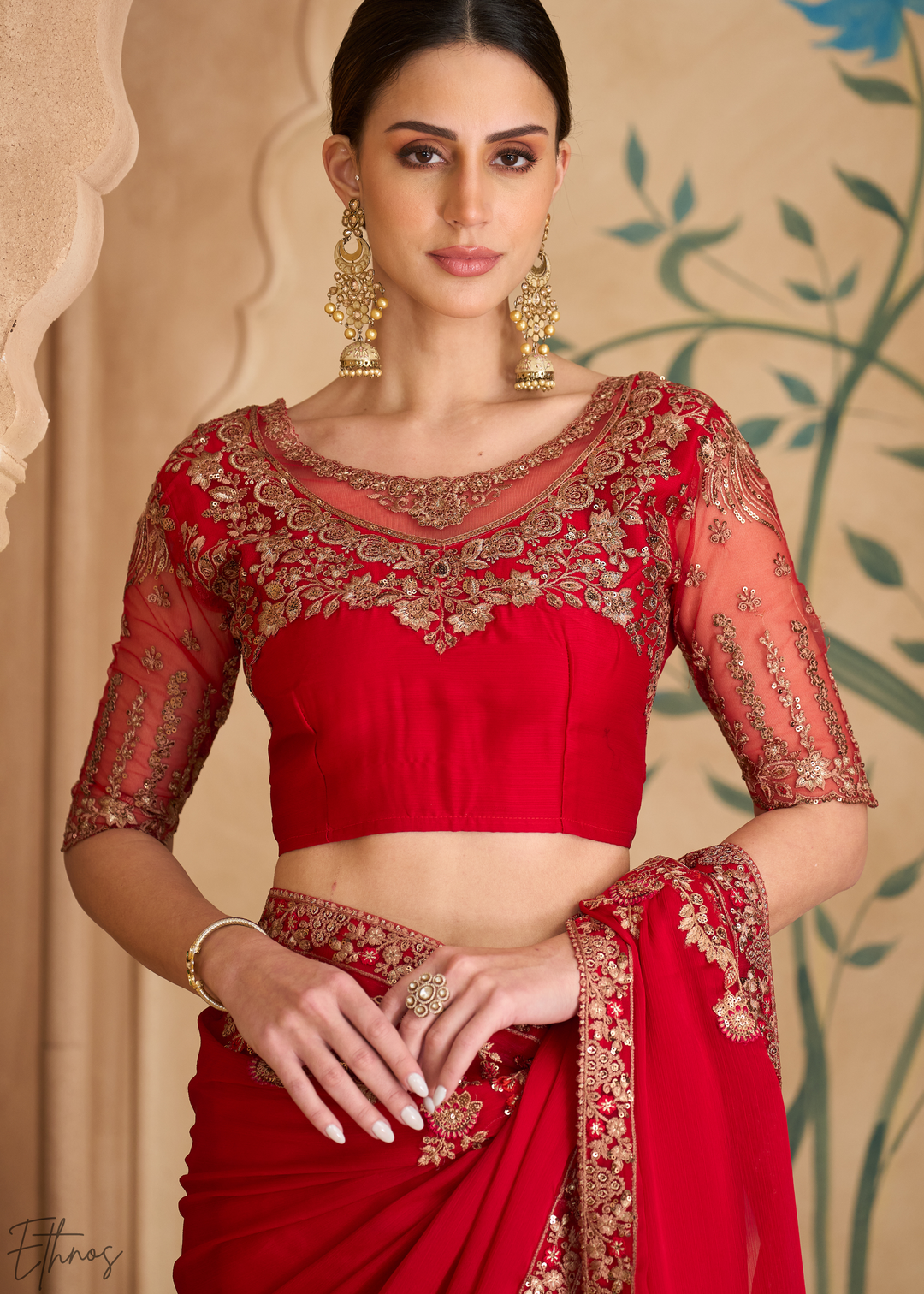 Velvet Rose Intricate Embroidered Georgette Saree