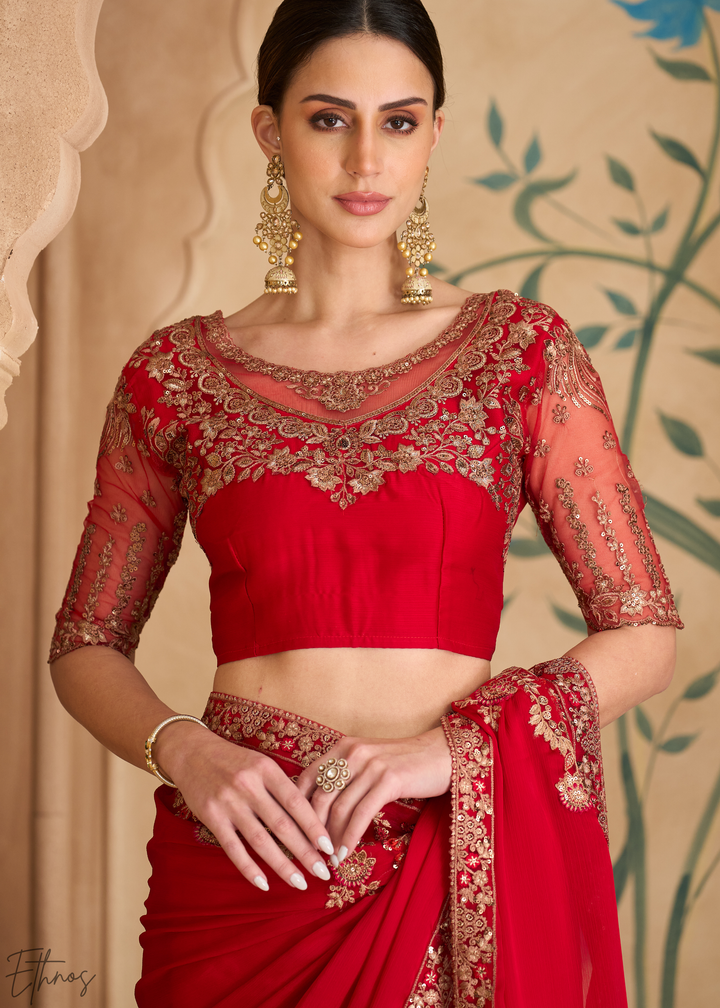 Velvet Rose Intricate Embroidered Georgette Saree