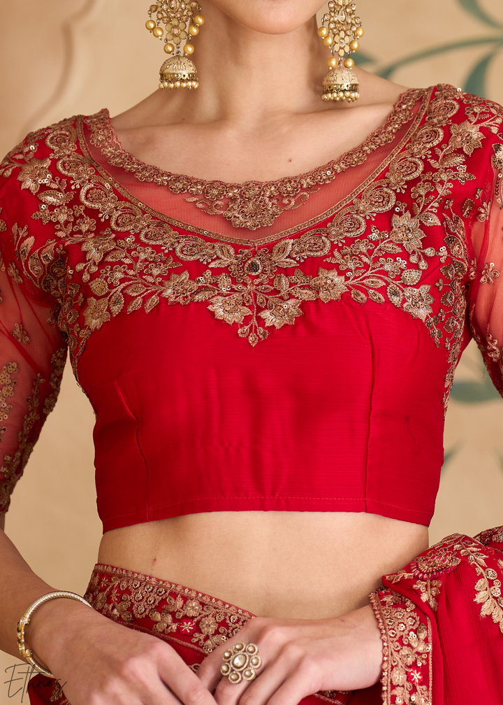 Velvet Rose Intricate Embroidered Georgette Saree