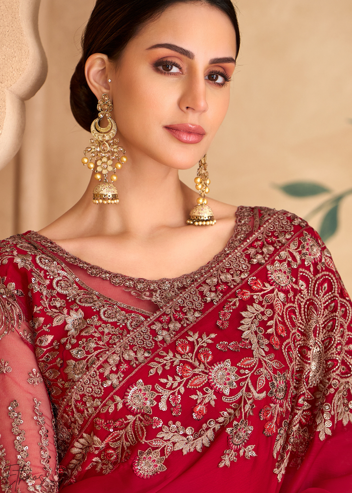 Velvet Rose Intricate Embroidered Georgette Saree