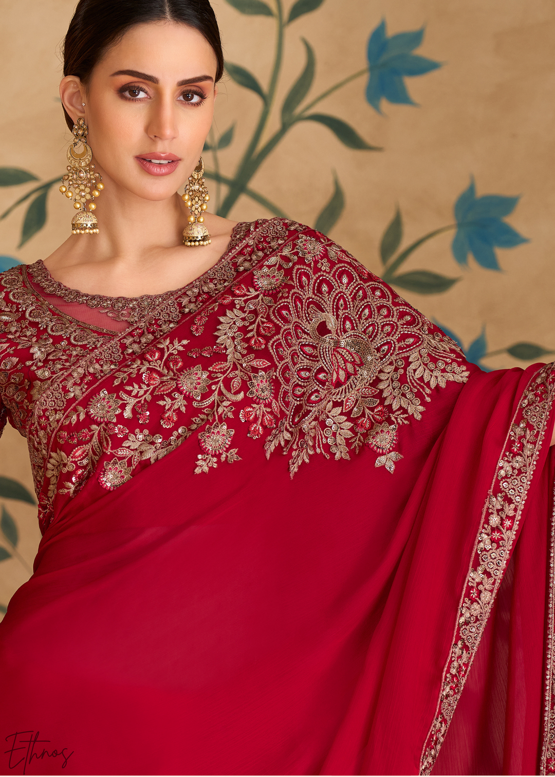 Velvet Rose Intricate Embroidered Georgette Saree