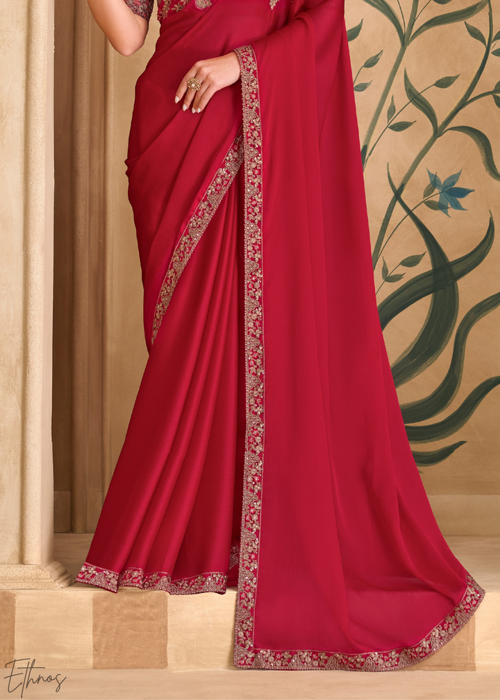 Velvet Rose Intricate Embroidered Georgette Saree