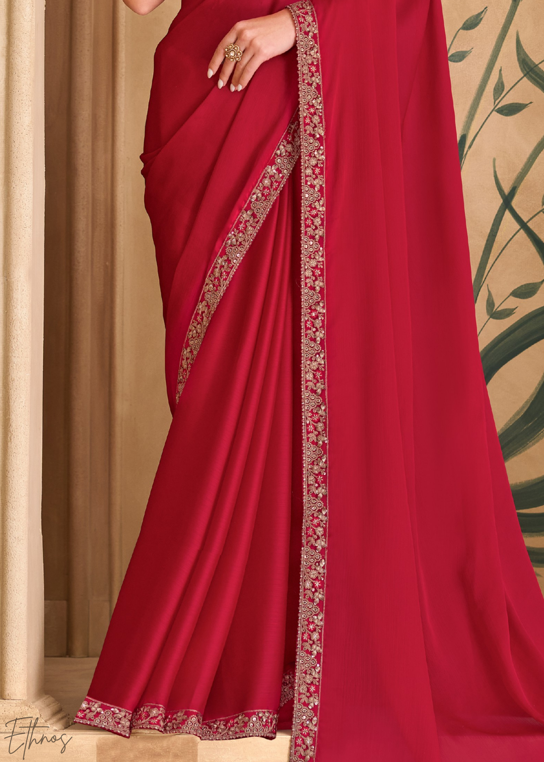 Velvet Rose Intricate Embroidered Georgette Saree