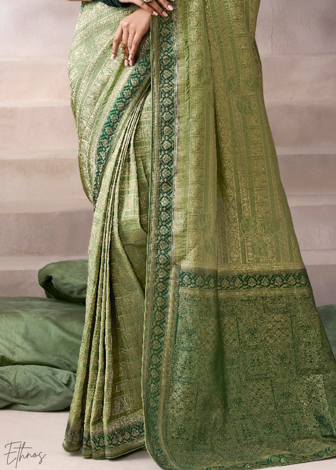 Verdant Floral Brocade Crepe Silk Saree
