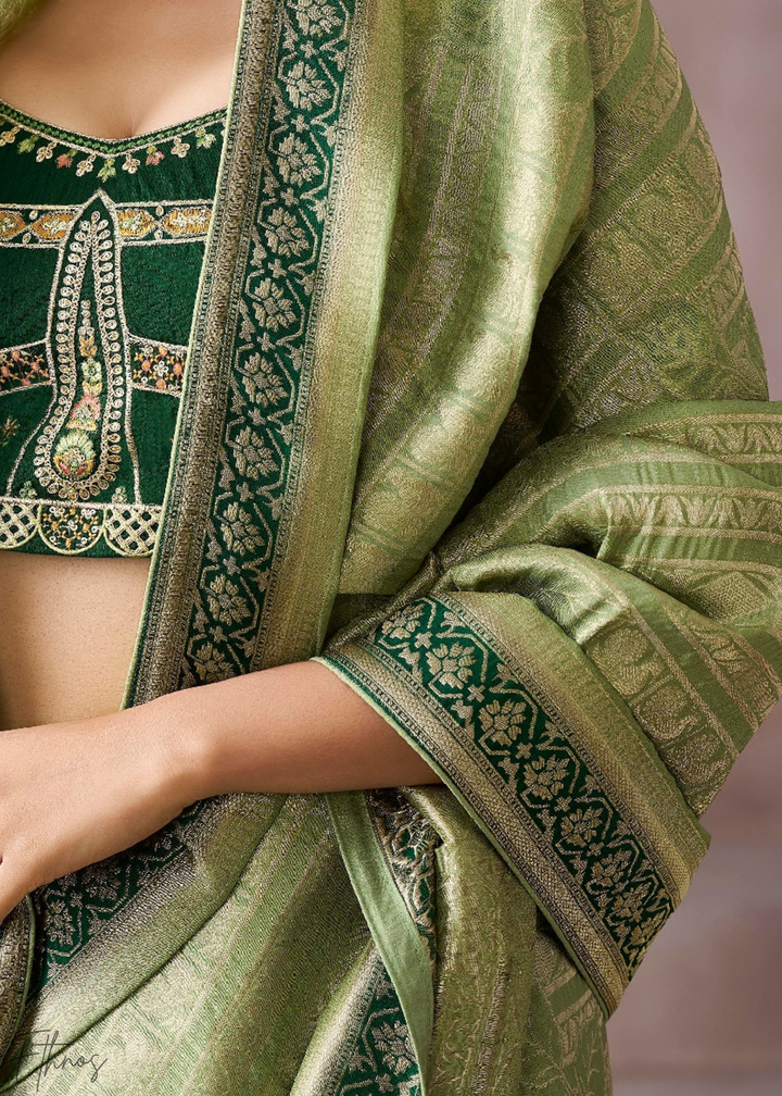 Verdant Floral Brocade Crepe Silk Saree