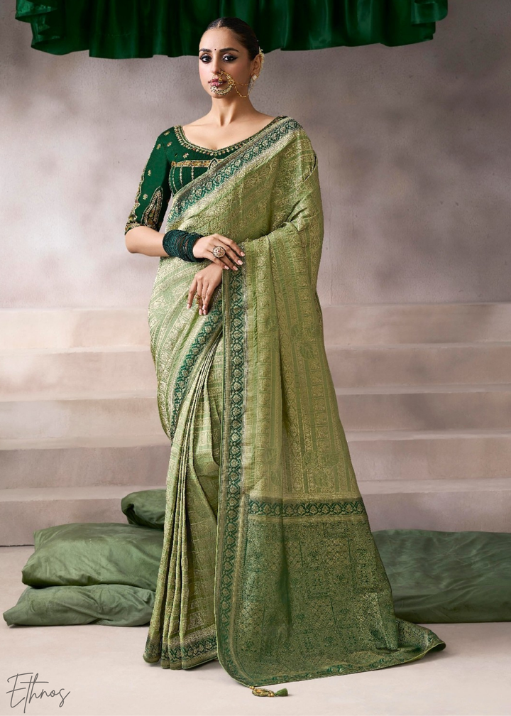 Verdant Floral Brocade Crepe Silk Saree