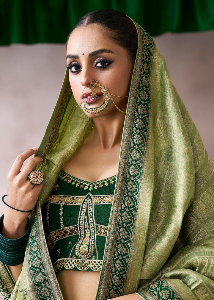 Verdant Floral Brocade Crepe Silk Saree