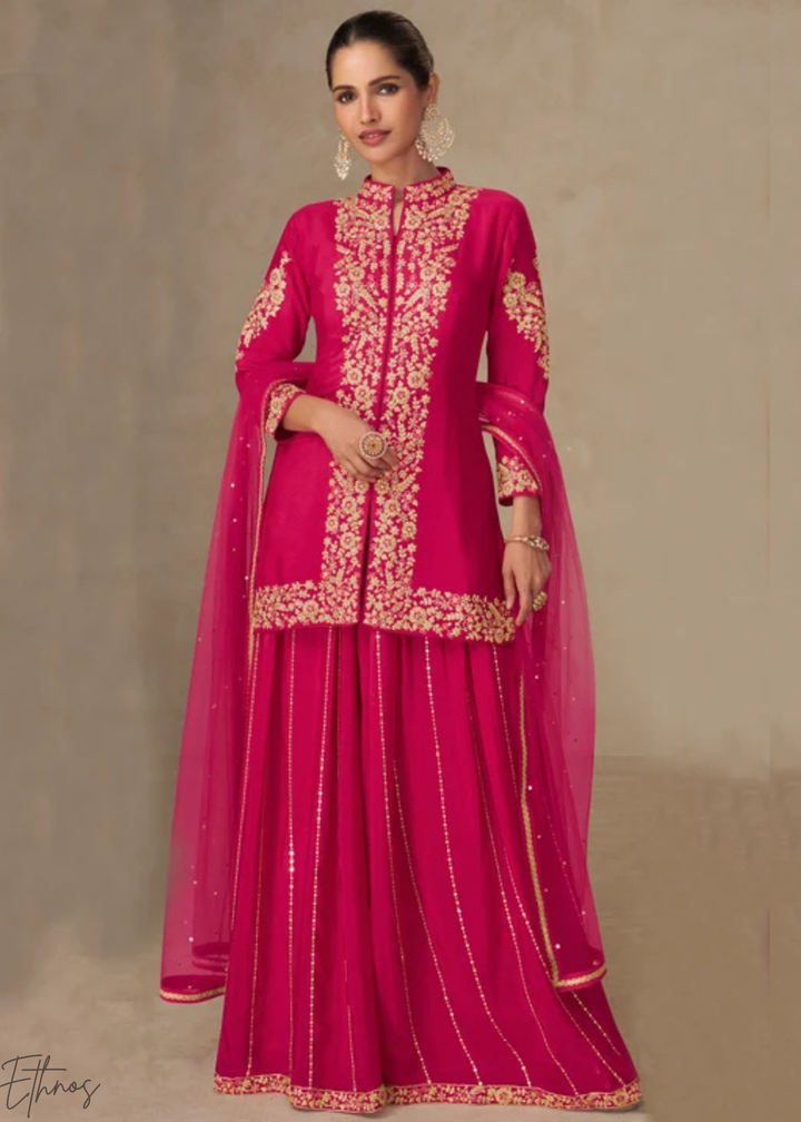 Vibrant Fuchsia Majestic Baroque Chinon Palazzo Suit