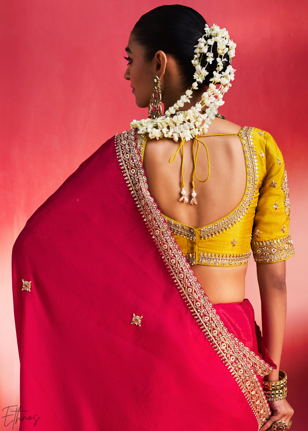 Vibrant Fuchsia Paisley Trim Border Soft Silk Saree