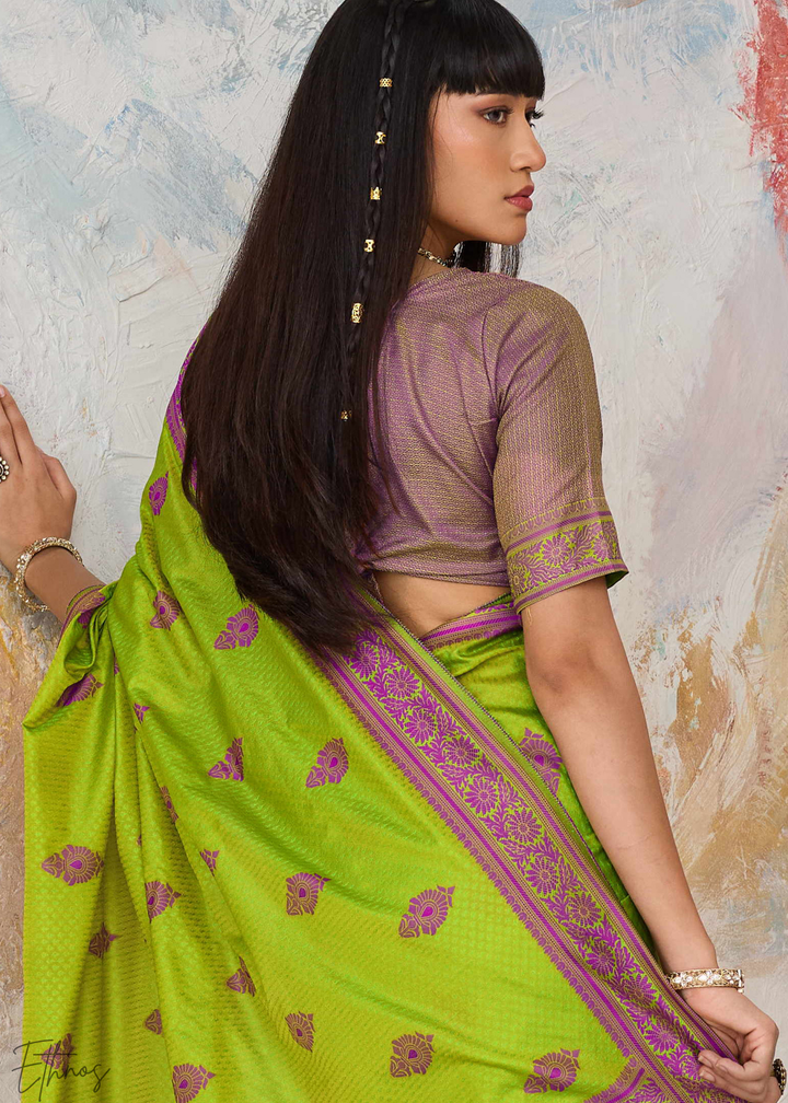 Vibrant Green Jacquard Kanjivaram Silk Saree