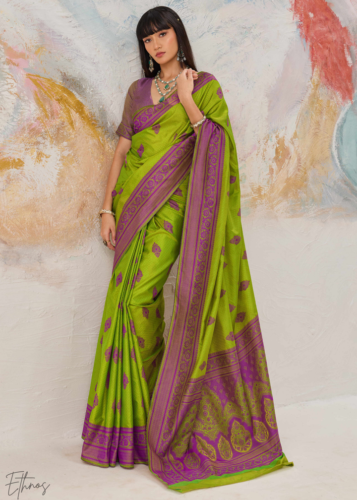 Vibrant Green Jacquard Kanjivaram Silk Saree