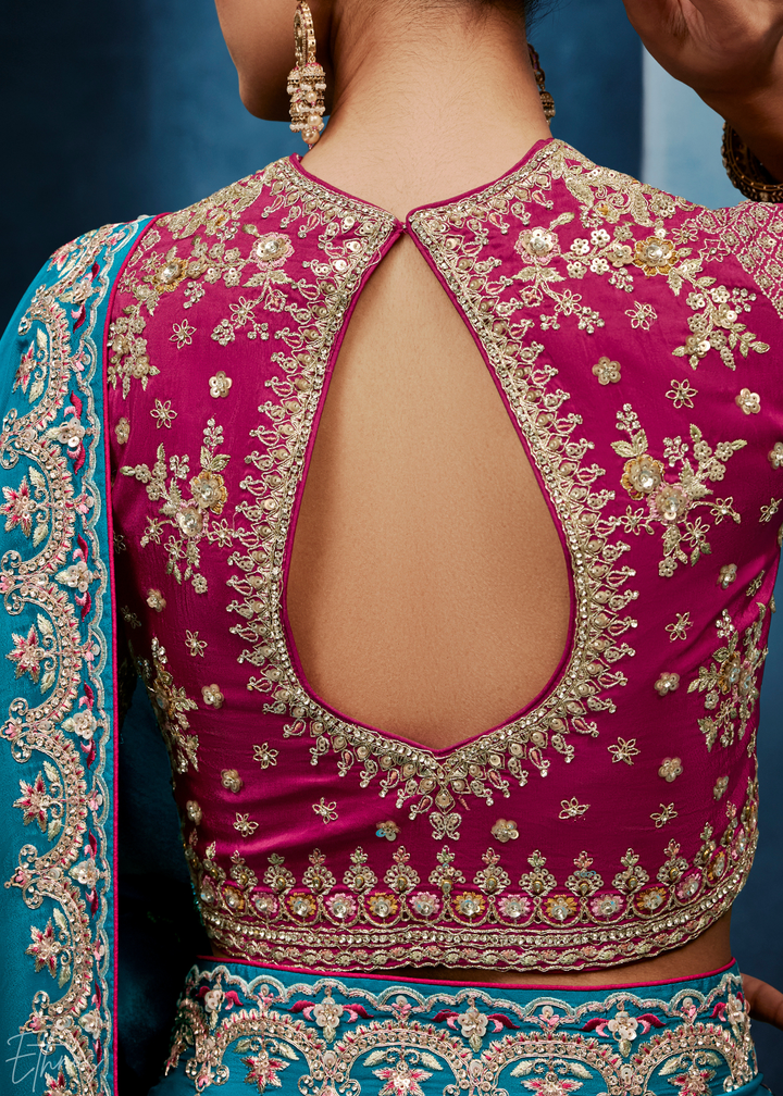 Vibrant Teal Tambour Embroidered Border Tissue Saree