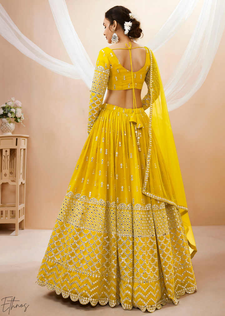 Vibrant Yellow Sequins Georgette Lehenga