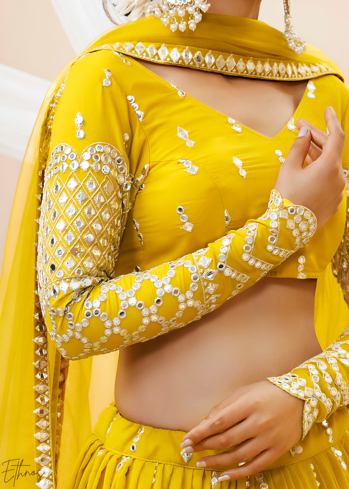 Vibrant Yellow Sequins Georgette Lehenga
