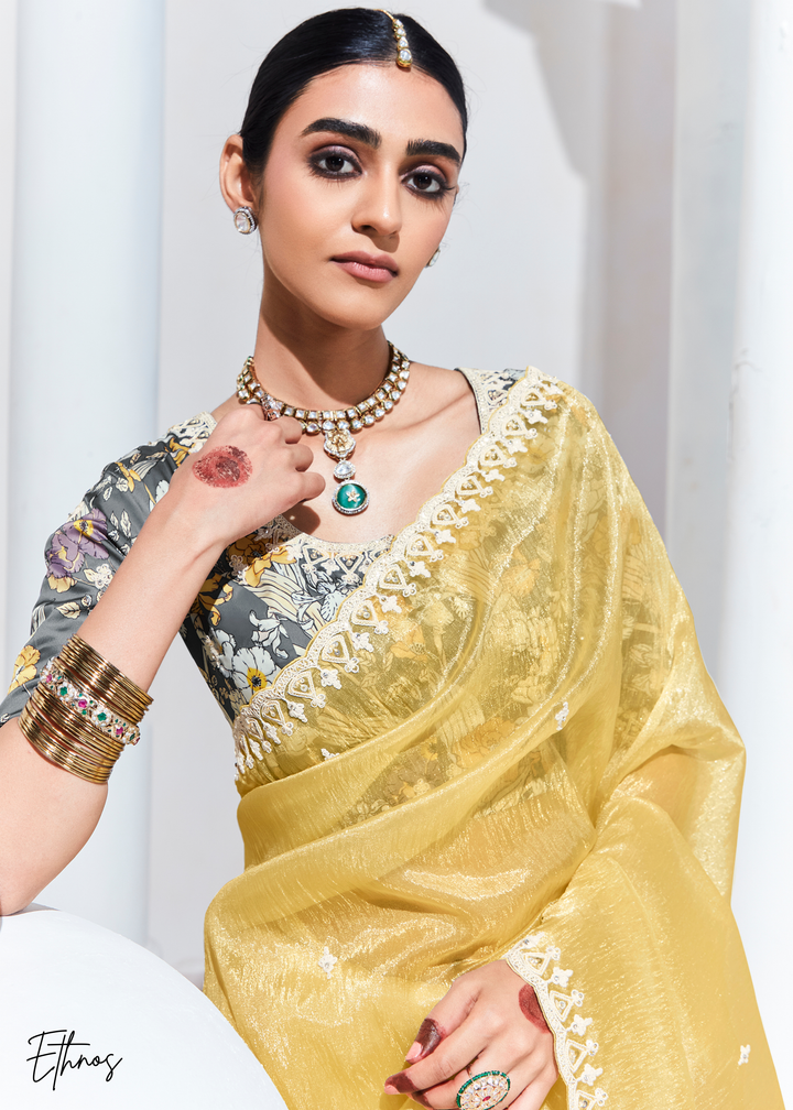 Vibrant Yellow Glass Tissue Organza Saree