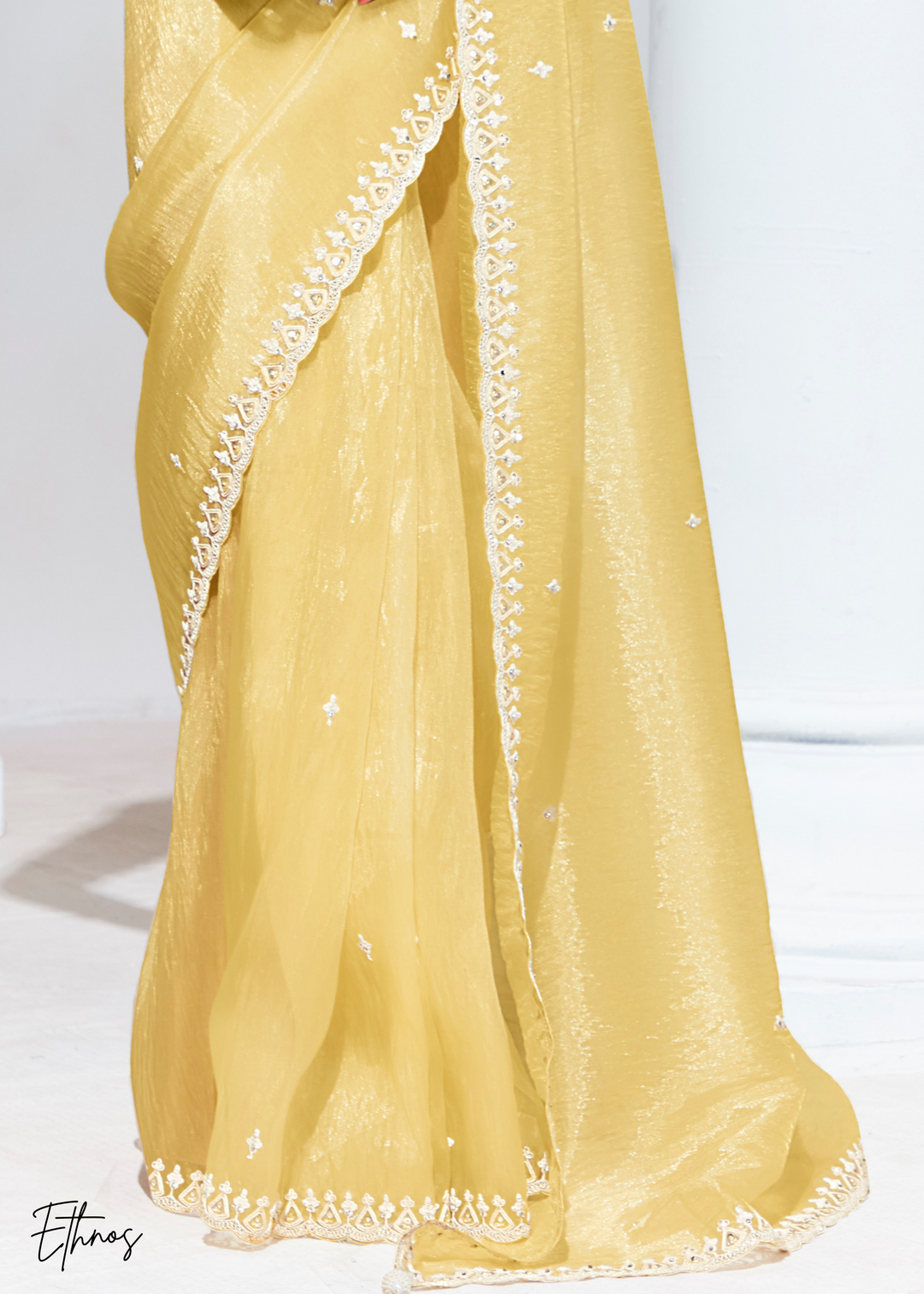 Vibrant Yellow Glass Tissue Organza Saree
