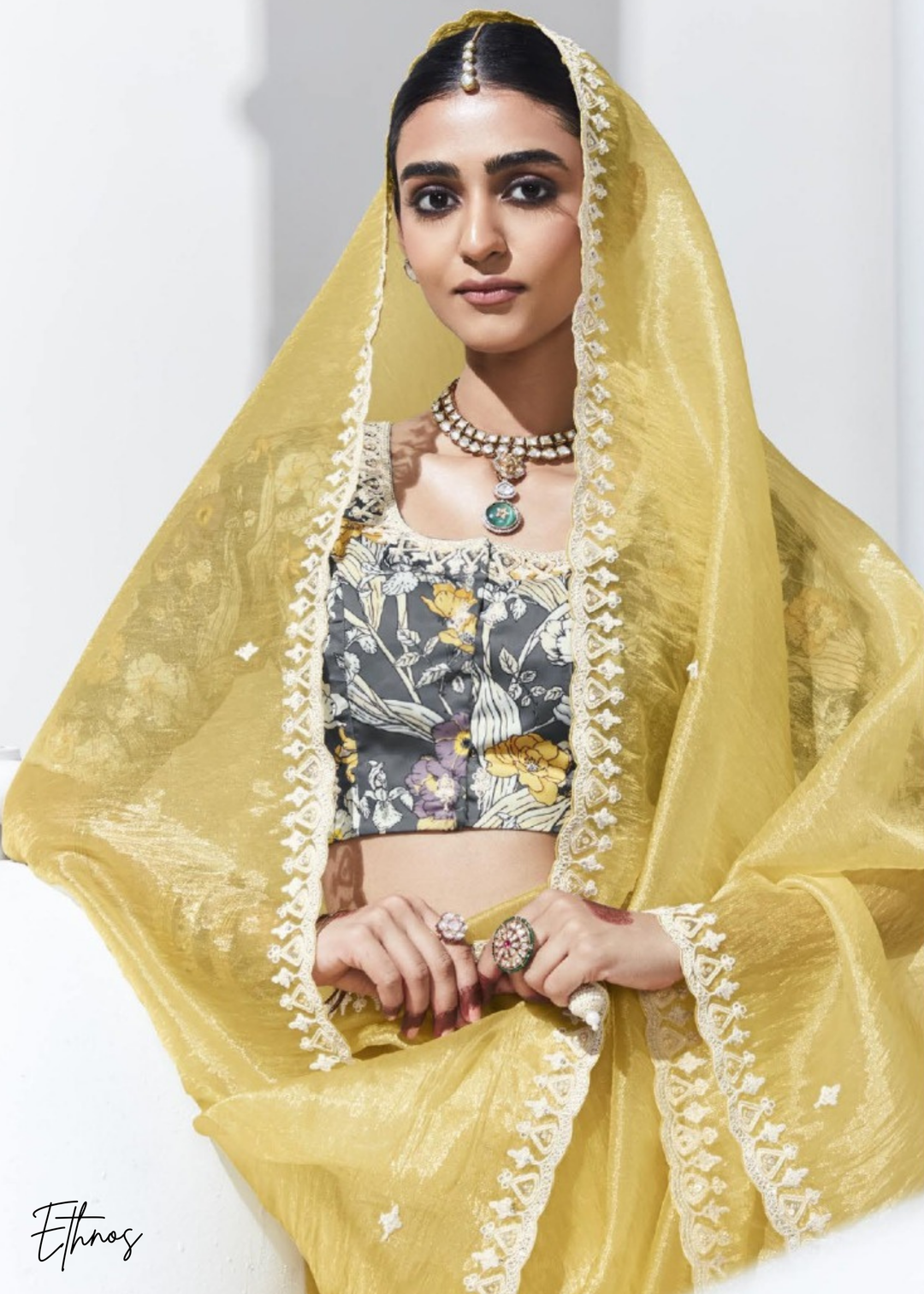 Vibrant Yellow Glass Tissue Organza Saree