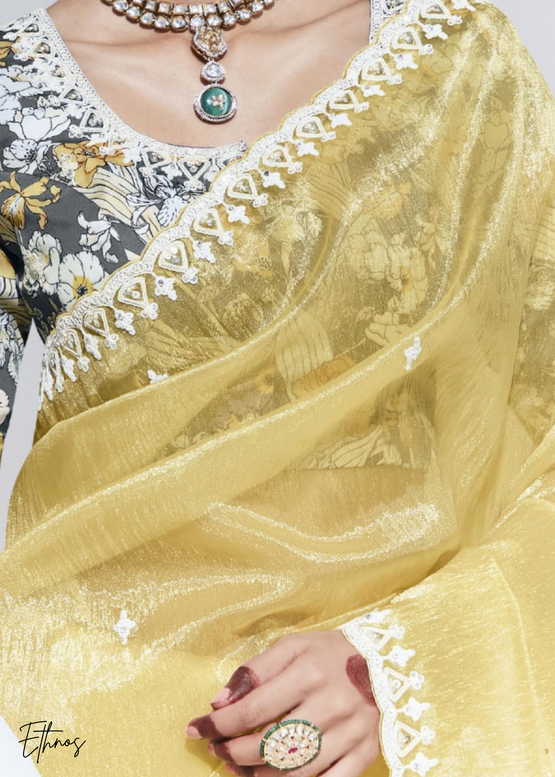 Vibrant Yellow Glass Tissue Organza Saree