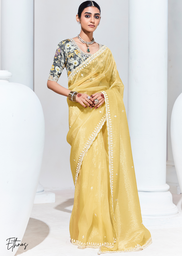 Vibrant Yellow Glass Tissue Organza Saree