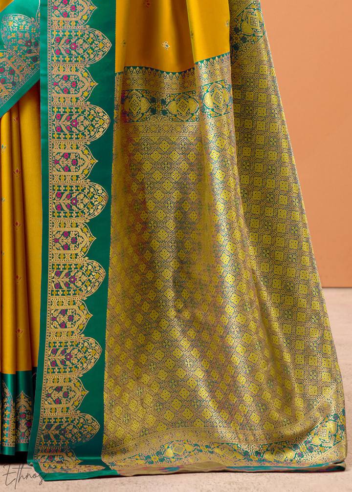 Vibrant Yellow Satin Silk Saree